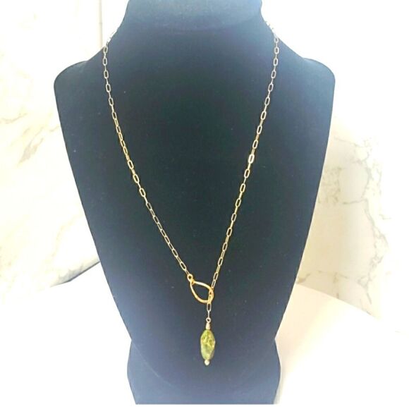 ARTISAN MINIMALIST Paperclip Chain w/Tumbled Stone Charm Pendant - Picture 1 of 6